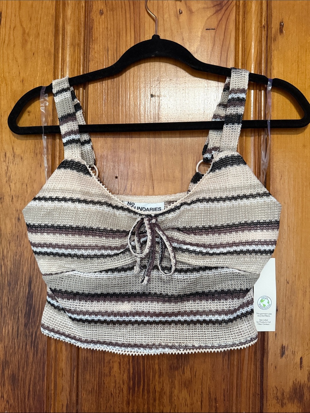 No Boundaries Neutral Striped Knit Cropped Tank Top - Beige, Brown, Black